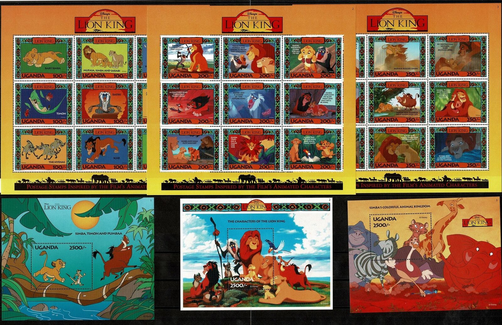 Uganda 1994 Disney Il Lion King 3 Mini-sheets +3 Bf Mnh Mf77163